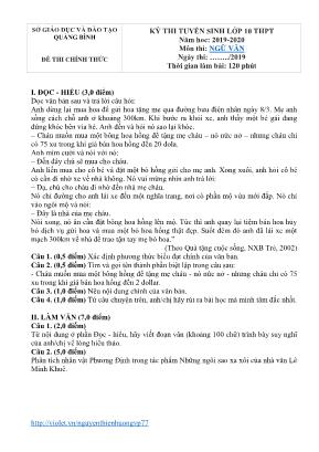 Đề thi tuyển sinh Lớp 10 THPT môn Ngữ văn - Năm học 2019-2020 - Sở giáo dục và đào tạo Quảng Bình (Có đáp án)
